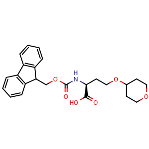 Chemical structure of (2S)-2-({ [(9H-fluoren-9-yl)methoxy]carbonyl}amino)-4-(oxan-4-yloxy)butanoic acid , CAS 2973755-56-3, AChemBlock AD267384