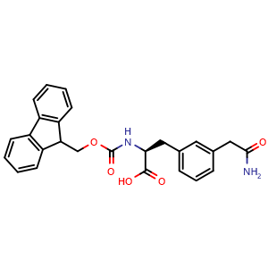 Chemical structure of (S)-2-((((9H-fluoren-9-yl)methoxy)carbonyl)amino)-3-(3-(2-amino-2-oxoethyl)phenyl)propanoic acid , CAS 3053451-02-5, AChemBlock AD267396
