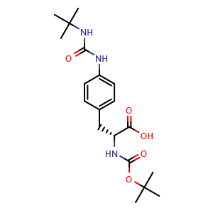 Chemical structure of (R)-2-((tert-Butoxycarbonyl)amino)-3-(4-(3-(tert-butyl)ureido)phenyl)propanoic acid , CAS 324017-19-8, AChemBlock AD267404