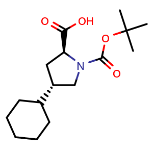 Chemical structure of (2S,4S)-1-(tert-butoxycarbonyl)-4-cyclohexylpyrrolidine-2-carboxylic acid , CAS 394734-77-1, AChemBlock AD267434