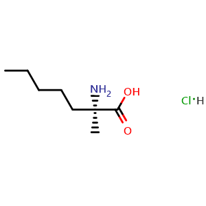 Chemical structure of (R)-2-Amino-2-methyl-heptanoic acid; hydrochloride , CAS 43177-25-9, AChemBlock AD267445