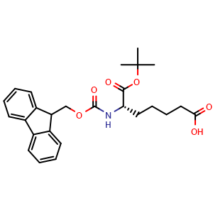 Chemical structure of (S)-6-((((9H-fluoren-9-yl)methoxy)carbonyl)amino)-7-(tert-butoxy)-7-oxoheptanoic acid , CAS 463368-71-0, AChemBlock AD267448