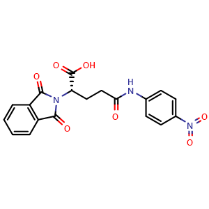 Chemical structure of rac-(R)-2-(1,3-dioxoisoindolin-2-yl)-5-((4-nitrophenyl)amino)-5-oxopentanoic acid , CAS 56816-40-1, AChemBlock AD267479