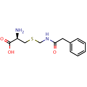 Chemical structure of (2R)-2-amino-3-[[(2-phenylacetyl)amino]methylsulfanyl]propanoic acid , CAS 57084-69-2, AChemBlock AD267481