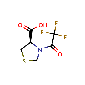 Chemical structure of (R)-3-(2,2,2-trifluoroacetyl)thiazolidine-4-carboxylic acid , CAS 59668-82-5, AChemBlock AD267490