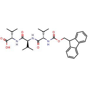 Chemical structure of (2S)-2-[[(2S)-2-[[(2S)-2-(9H-fluoren-9-ylmethoxycarbonylamino)-3-methylbutanoyl]amino]-3-methylbutanoyl]amino]-3-methylbutanoic acid , CAS 649757-37-9, AChemBlock AD267496