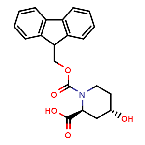 Chemical structure of (2S,4S)-1-[(9H-fluoren-9-ylmethoxy)carbonyl]-4-hydroxy-2-piperidinecarboxylic acid , CAS 653589-47-0, AChemBlock AD267497
