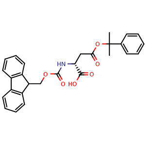 Chemical structure of (R)-2-((((9H-fluoren-9-yl)methoxy)carbonyl)amino)-4-oxo-4-((2-phenylpropan-2-yl)oxy)butanoic acid , CAS 855853-24-6, AChemBlock AD267554