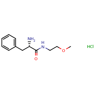 Chemical structure of rac-(R)-2-amino-N-(2-methoxyethyl)-3-phenylpropanamide hydrochloride , CAS 86150-28-9, AChemBlock AD267556