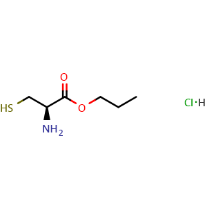 Chemical structure of Propyl (2R)-2-amino-3-sulfanylpropanoate;hydrochloride , CAS 89617-69-6, AChemBlock AD267570