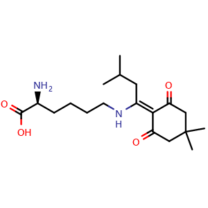 Chemical structure of N6-(1-(4,4-dimethyl-2,6-dioxocyclohexylidene)-3-methylbutyl)-L-lysine , CAS 919281-76-8, AChemBlock AD267578