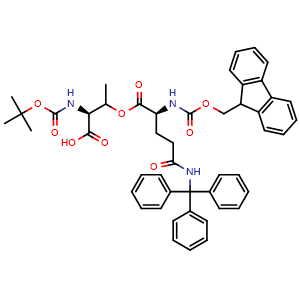 Chemical structure of (2S,3R)-2-{[(tert-butoxy)carbonyl]amino}-3-{[(2S)-2-({[(9H-fluoren-9-yl)methoxy]carbonyl}amino)-4-[(triphenylmethyl)carbamoyl]butanoyl]oxy}butanoic acid , CAS 944283-36-7, AChemBlock AD267591