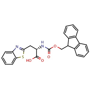 Chemical structure of (2S)-3-(1,3-benzothiazol-2-yl)-2-({[(9H-fluoren-9-yl)methoxy]carbonyl}amino)propanoic acid , CAS 959583-56-3, AChemBlock AD267602