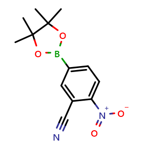 Chemical structure of 2-Nitro-5-(4,4,5,5-tetramethyl-1,3,2-dioxaborolan-2-yl)benzonitrile , CAS 1218791-28-6, AChemBlock AD267616