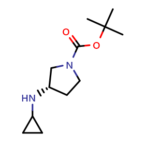 Chemical structure of (S)-tert-Butyl 3-(cyclopropylamino)pyrrolidine-1-carboxylate , CAS 1289585-23-4, AChemBlock AD267619