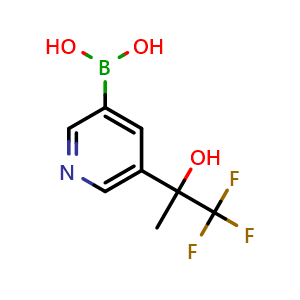 Chemical structure of (5-(1,1,1-Trifluoro-2-hydroxypropan-2-yl)pyridin-3-yl)boronic acid , CAS 1404367-26-5, AChemBlock AD267622