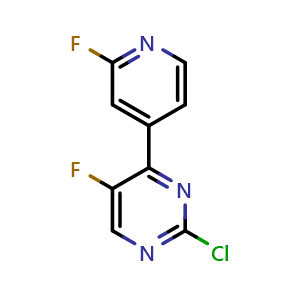 Chemical structure of 2-chloro-5-fluoro-4-(2-fluoropyridin-4-yl)pyrimidine , CAS 1453851-91-6, AChemBlock AD267624