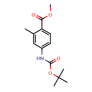 Chemical structure of Methyl 4-((tert-Butoxycarbonyl)amino)-2-methylbenzoate , CAS 1015435-34-3, AChemBlock AD267659