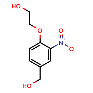 Chemical structure of 2-(4-(hydroxymethyl)-2-nitrophenoxy)ethan-1-ol , CAS 1039912-84-9, AChemBlock AD267668