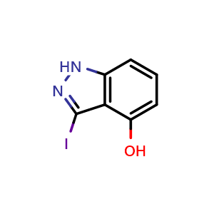 Chemical structure of 3-Iodo-1H-indazol-4-ol , CAS 1246307-74-3, AChemBlock AD267711