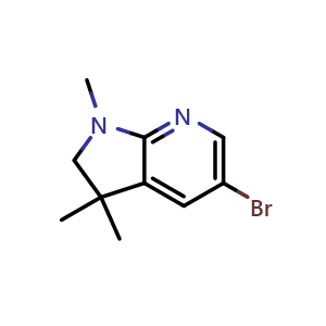 Chemical structure of 5-Bromo-1,3,3-trimethyl-2,3-dihydro-1H-pyrrolo[2,3-b]pyridine , CAS 1613147-62-8, AChemBlock AD267800