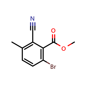 Chemical structure of methyl 6-bromo-2-cyano-3-methylbenzoate , CAS 1807209-59-1, AChemBlock AD267836