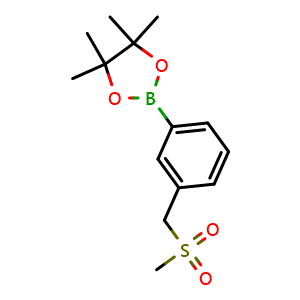 Chemical structure of 4,4,5,5-Tetramethyl-2-(3-((methylsulfonyl)methyl)phenyl)-1,3,2-dioxaborolane , CAS 1864802-09-4, AChemBlock AD267849