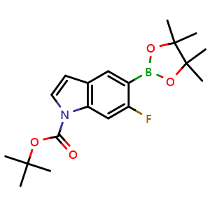 Chemical structure of tert-Butyl 6-fluoro-5-(4,4,5,5-tetramethyl-1,3,2-dioxaborolan-2-yl)-1H-indole-1-carboxylate , CAS 1884496-53-0, AChemBlock AD267854
