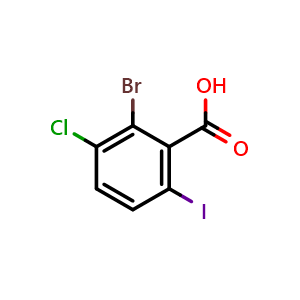 Chemical structure of 2-Bromo-3-chloro-6-iodobenzoic acid , CAS 2092187-82-9, AChemBlock AD267873