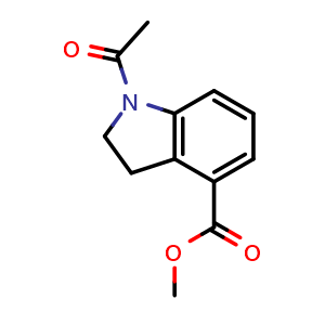 Chemical structure of Methyl 1-acetylindoline-4-carboxylate , CAS 2107618-39-1, AChemBlock AD267877