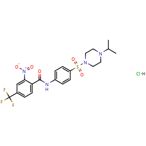 Chemical structure of N-(4-((4-Isopropylpiperazin-1-yl)sulfonyl)phenyl)-2-nitro-4-(trifluoromethyl)benzamide hydrochloride , CAS 2109450-40-8, AChemBlock AD267878