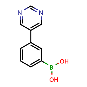 Chemical structure of (3-(Pyrimidin-5-yl)phenyl)boronic acid , CAS 2225172-25-6, AChemBlock AD267885