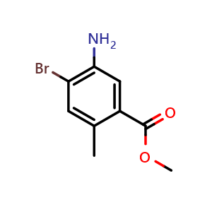 Chemical structure of Methyl 5-amino-4-bromo-2-methylbenzoate , CAS 22378-66-1, AChemBlock AD267887