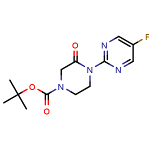 Chemical structure of tert-Butyl 4-(5-fluoropyrimidin-2-yl)-3-oxopiperazine-1-carboxylate , CAS 2877702-27-5, AChemBlock AD267931