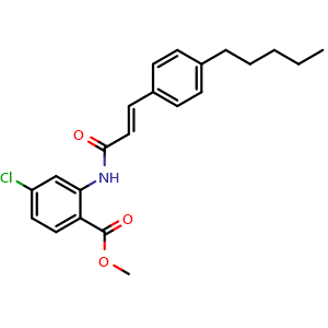 Chemical structure of Methyl (E)-4-chloro-2-(3-(4-pentylphenyl)acrylamido)benzoate , CAS 321674-61-7, AChemBlock AD267947