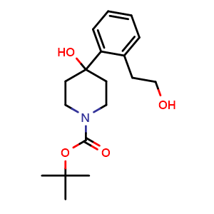 Chemical structure of tert-Butyl 4-hydroxy-4-(2-(2-hydroxyethyl)phenyl)piperidine-1-carboxylate , CAS 909034-73-7, AChemBlock AD268064