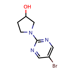 Chemical structure of 1-(5-Bromopyrimidin-2-yl)pyrrolidin-3-ol , CAS 914347-70-9, AChemBlock AD268067