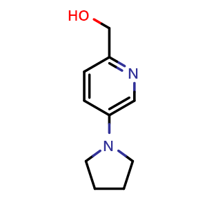 Chemical structure of (5-(pyrrolidin-1-yl)pyridin-2-yl)methanol , CAS 930110-98-8, AChemBlock AD268076