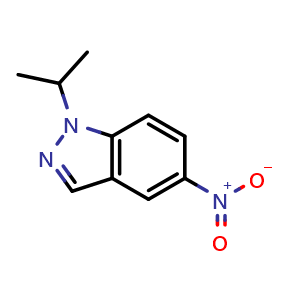 Chemical structure of 1-Isopropyl-5-nitro-1H-indazole , CAS 945928-47-2, AChemBlock AD268084