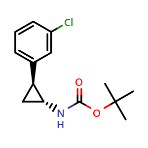 Chemical structure of trans-tert-Butyl 2-(3-chlorophenyl)cyclopropylcarbamate , CAS 1237494-96-0, AChemBlock AD268101