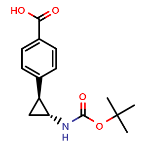 Chemical structure of trans-4-(2-((tert-butoxycarbonyl)amino)cyclopropyl)benzoic acid , CAS 1597426-82-8, AChemBlock AD268116