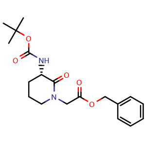 Chemical structure of (S)-Benzyl 2-(3-((tert-butoxycarbonyl)amino)-2-oxopiperidin-1-yl)acetate , CAS 175133-83-2, AChemBlock AD268120