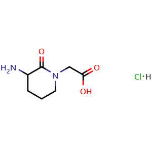 Chemical structure of 2-(3-Amino-2-oxopiperidin-1-yl)acetic acid hydrochloride , CAS 1822418-01-8, AChemBlock AD268122