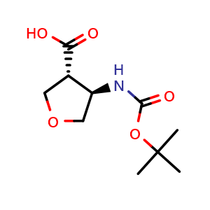 Chemical structure of trans-4-((tert-Butoxycarbonyl)amino)tetrahydrofuran-3-carboxylic acid , CAS 1903427-02-0, AChemBlock AD268124