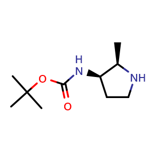Chemical structure of (2R,3R)-tert-Butyl (2-methylpyrrolidin-3-yl)carbamate , CAS 1932204-17-5, AChemBlock AD268126