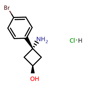 Chemical structure of Cis-3-Amino-3-(4-bromophenyl)cyclobutan-1-ol hydrochloride , CAS 2094031-82-8, AChemBlock AD268127