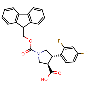 Chemical structure of (3R,4S)-1-(((9H-fluoren-9-yl)methoxy)carbonyl)-4-(2,4-difluorophenyl)pyrrolidine-3-carboxylic acid , CAS 2137050-98-5, AChemBlock AD268128