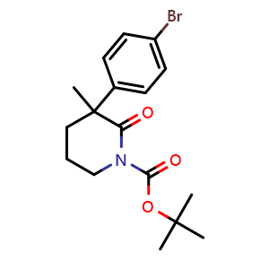 Chemical structure of tert-Butyl 3-(4-bromophenyl)-3-methyl-2-oxopiperidine-1-carboxylate , CAS 2254822-87-0, AChemBlock AD268131