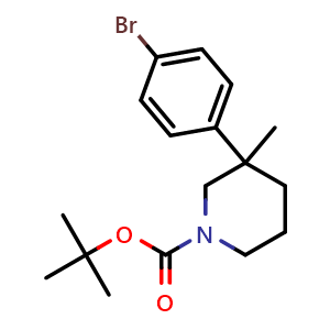 Chemical structure of tert-Butyl 3-(4-bromophenyl)-3-methylpiperidine-1-carboxylate , CAS 2254822-89-2, AChemBlock AD268132