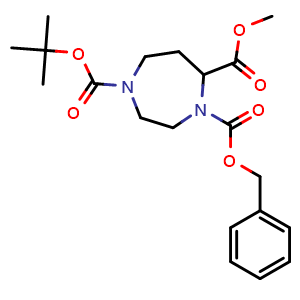 Chemical structure of 4-benzyl 1-(tert-Butyl) 5-methyl 1,4-diazepane-1,4,5-tricarboxylate , CAS 2376402-47-8, AChemBlock AD268134